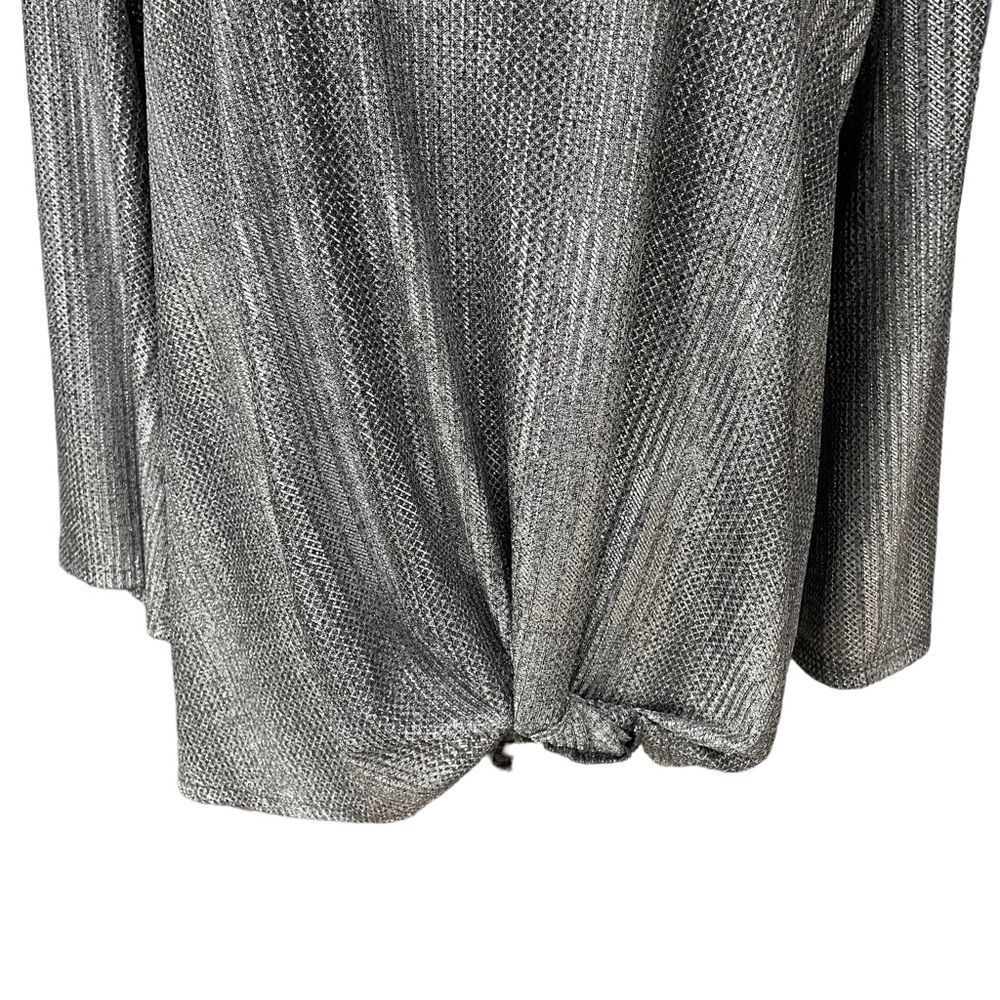 Clara Sun Woo Metallic Silver Knot Top 3/4 Sleeve Size XL - Picture 3 of 8